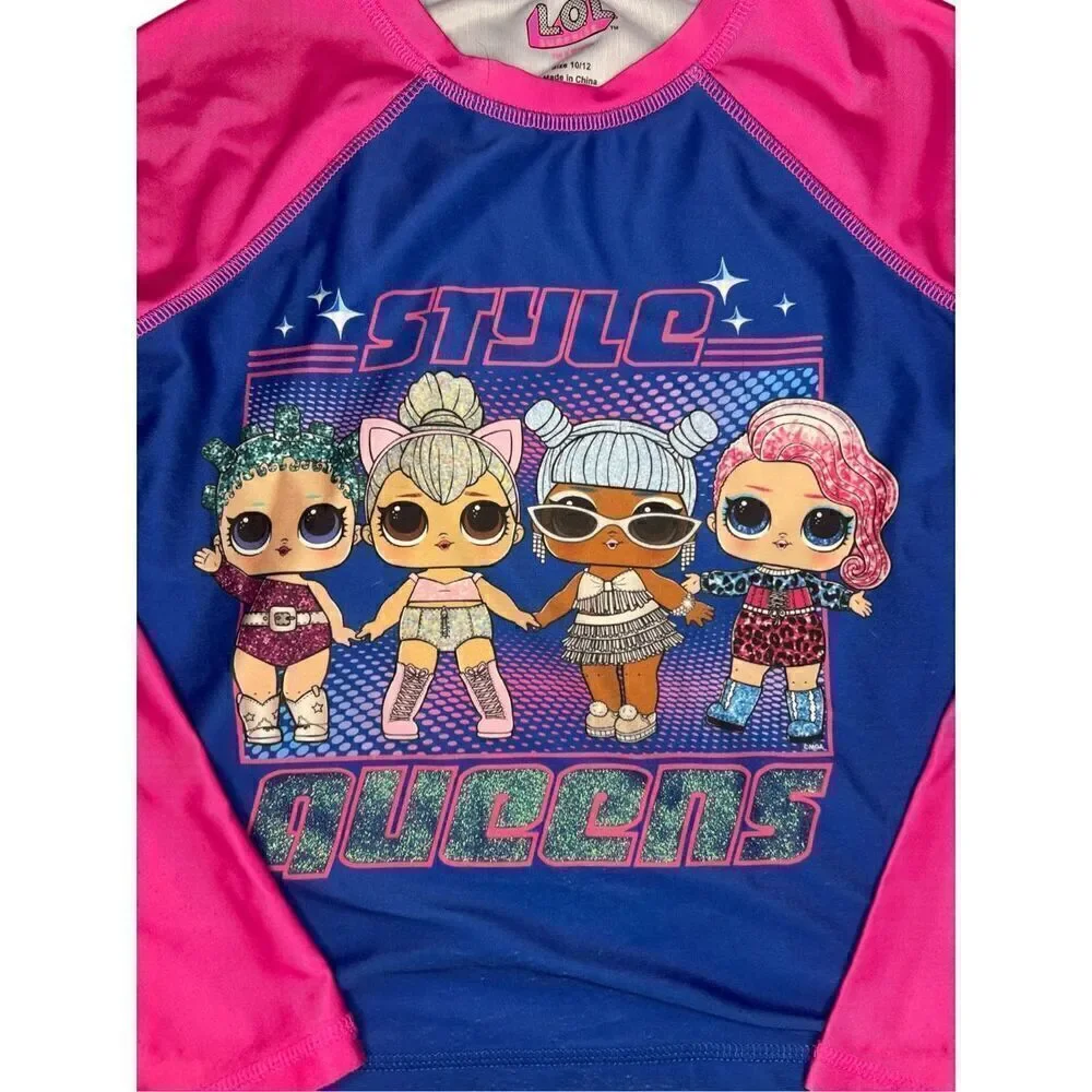 L.O.L. Surprise! 2 Piece Long Sleeve Rash Guard & Brief Bottom Swim Set Girls 10